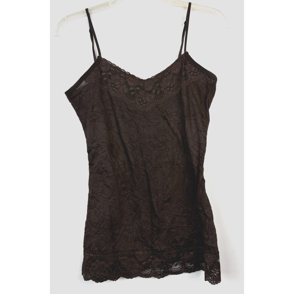 Y2K Lace Trim Crinkle Cami Tank Womens Medium Whimsigoth Fairy Indie Coquette